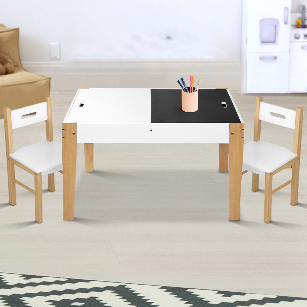 Pretend Play: Keezi 3PCS Kids Table and Chairs Set Storage Toys Play Activity Desk Chalkboard