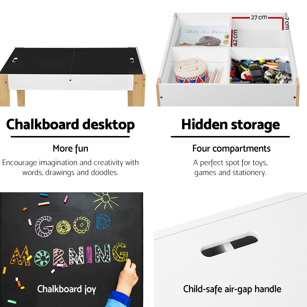 Pretend Play: Keezi 3PCS Kids Table and Chairs Set Storage Toys Play Activity Desk Chalkboard