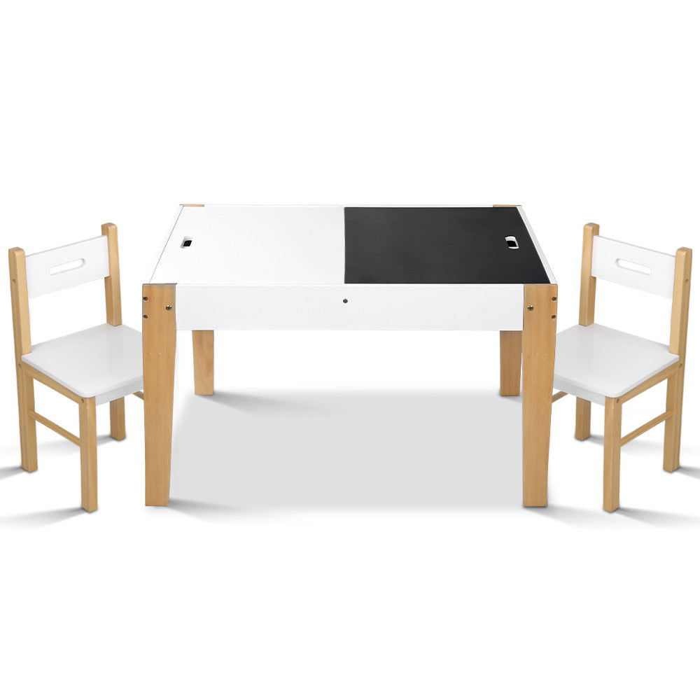 Pretend Play: Keezi 3PCS Kids Table and Chairs Set Storage Toys Play Activity Desk Chalkboard