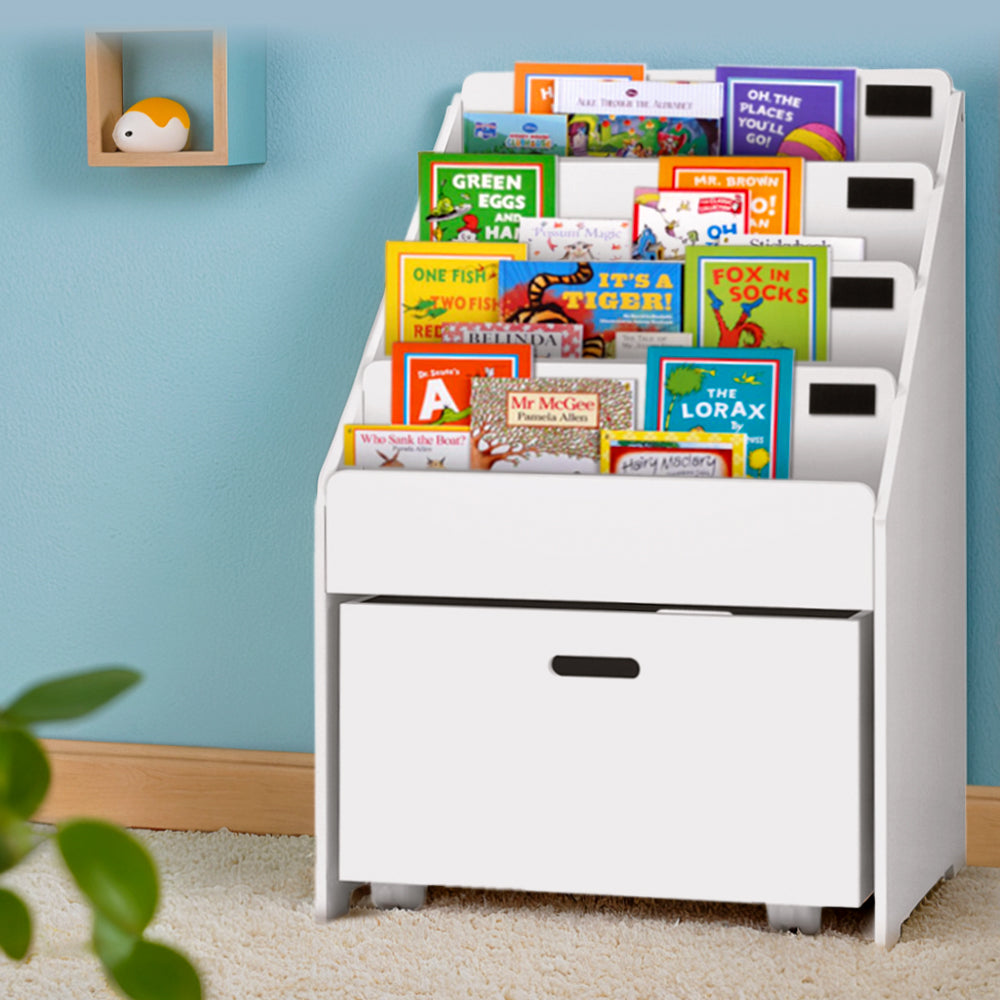 Kid's Bookcases & Shelves: Keezi 4 Tiers Kids Bookshelf Storage Organiser Children Bookcase Drawers Display