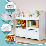 Keezi 3 Tiers Kids Bookshelf Storage Children Bookcase Toy Box Organiser Display White