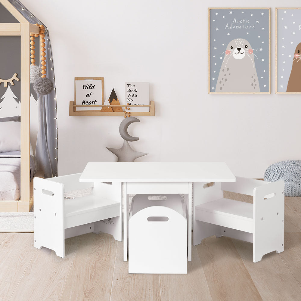Pretend Play: Keezi 3PCS Kids Table and Chairs Set Storage Toys Play Activity Desk