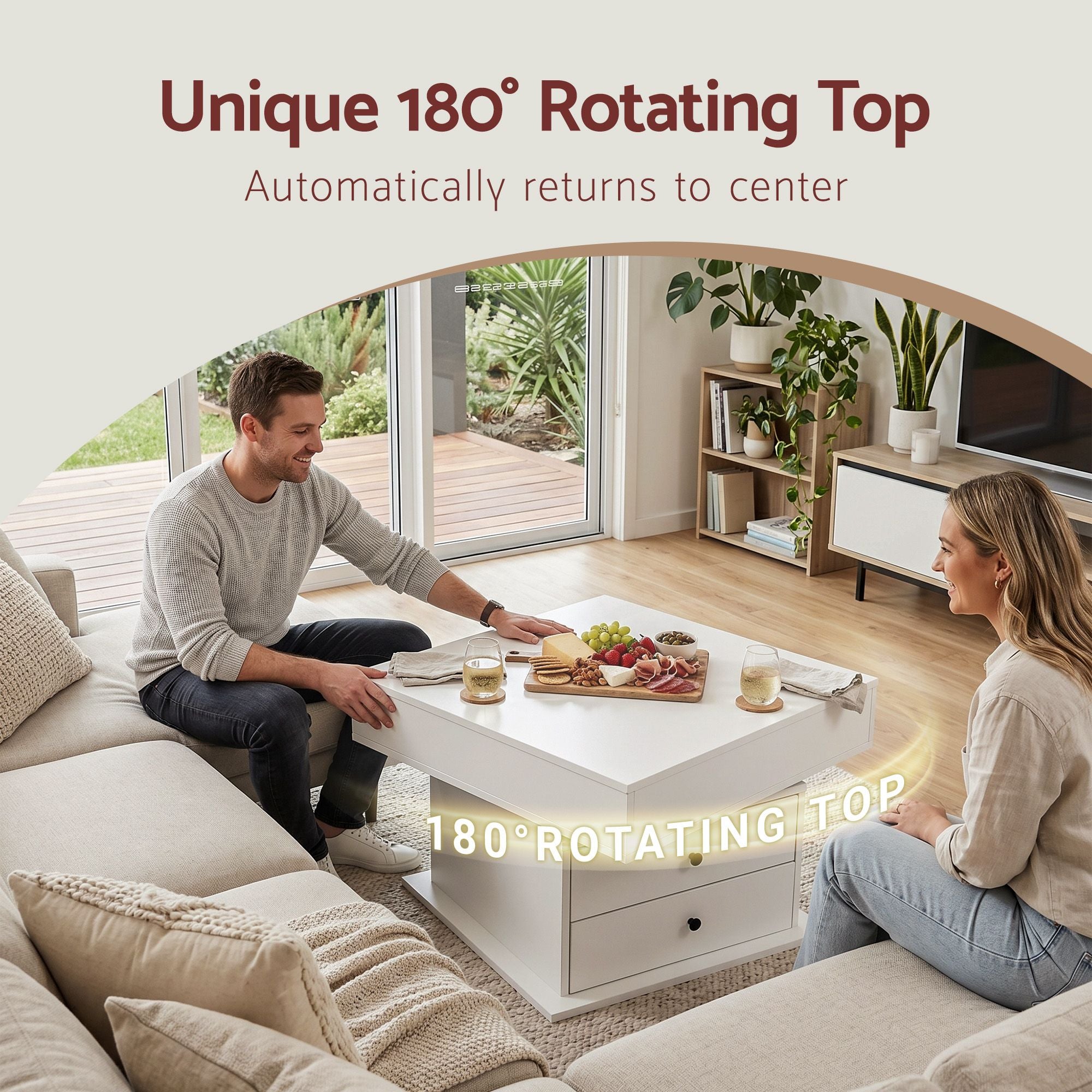 Artiss Lift Top Coffee Table Centre Table with Rotating Top Hidden Storage White