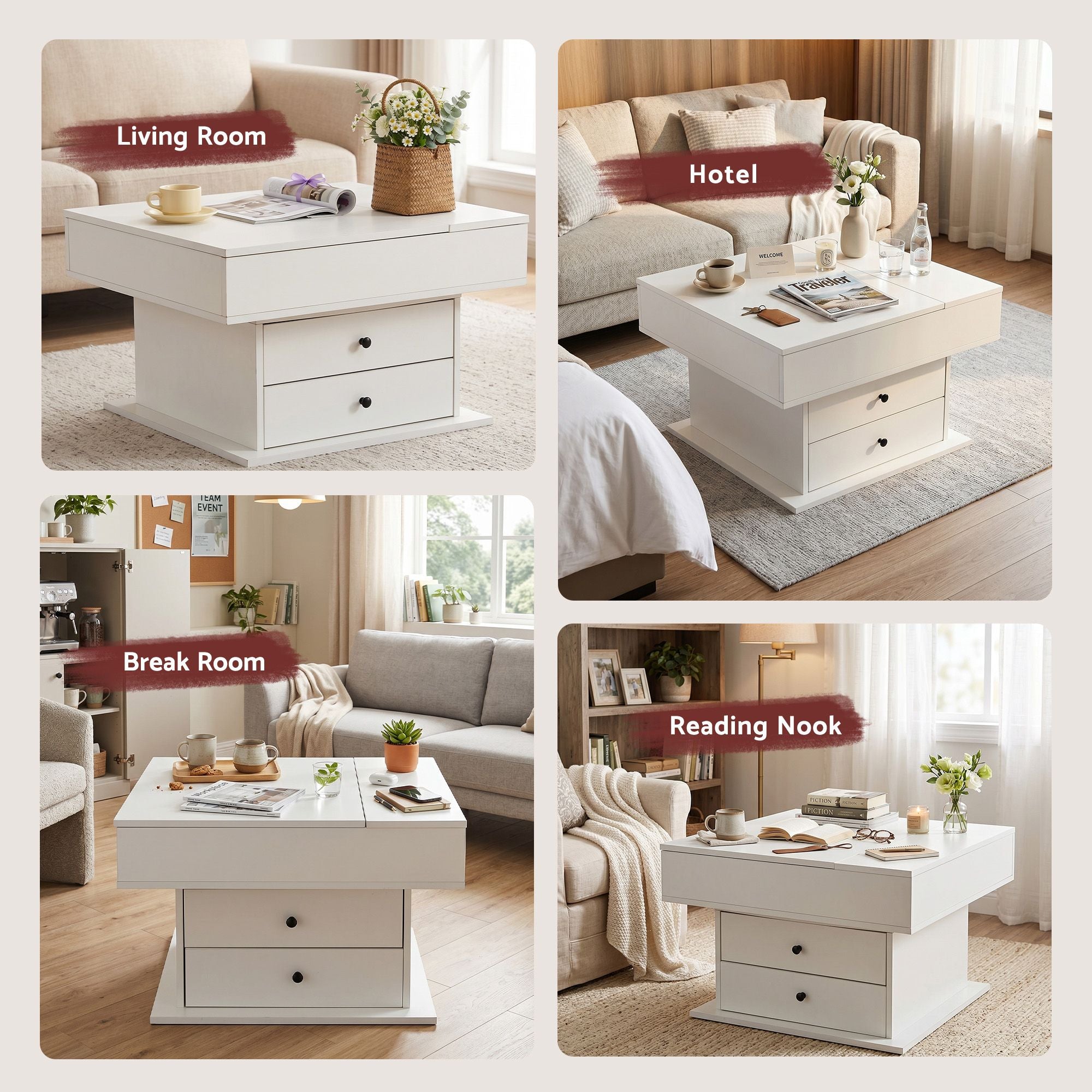 Artiss Lift Top Coffee Table Centre Table with Rotating Top Hidden Storage White