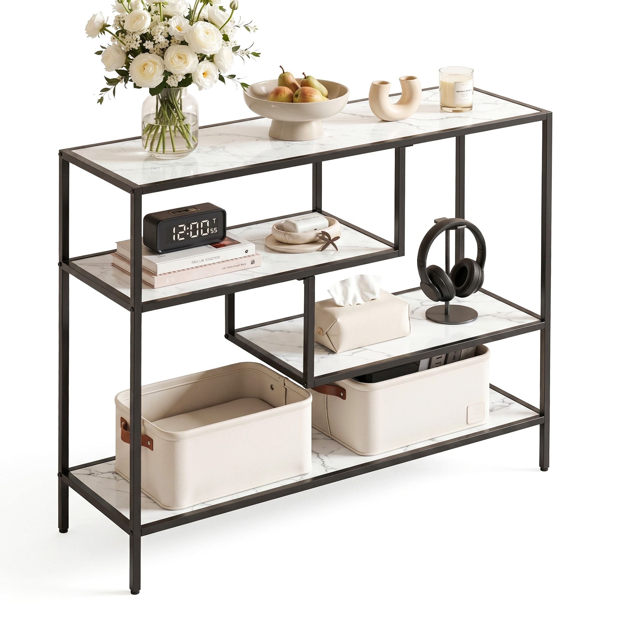 Artiss Console Table Entryway Hallway Marble Effect 4-Tier Storage Shelves White