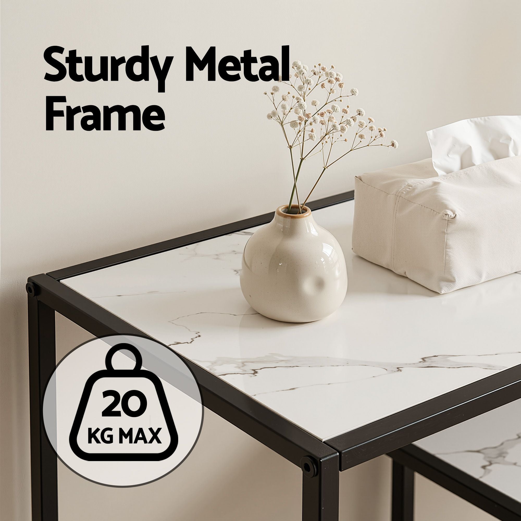 Artiss Console Table Entryway Hallway Marble Effect 4-Tier Storage Shelves White
