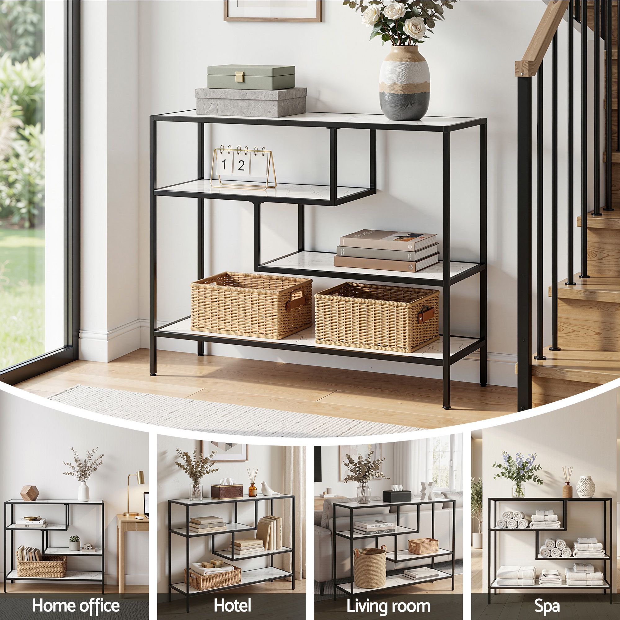 Artiss Console Table Entryway Hallway Marble Effect 4-Tier Storage Shelves White