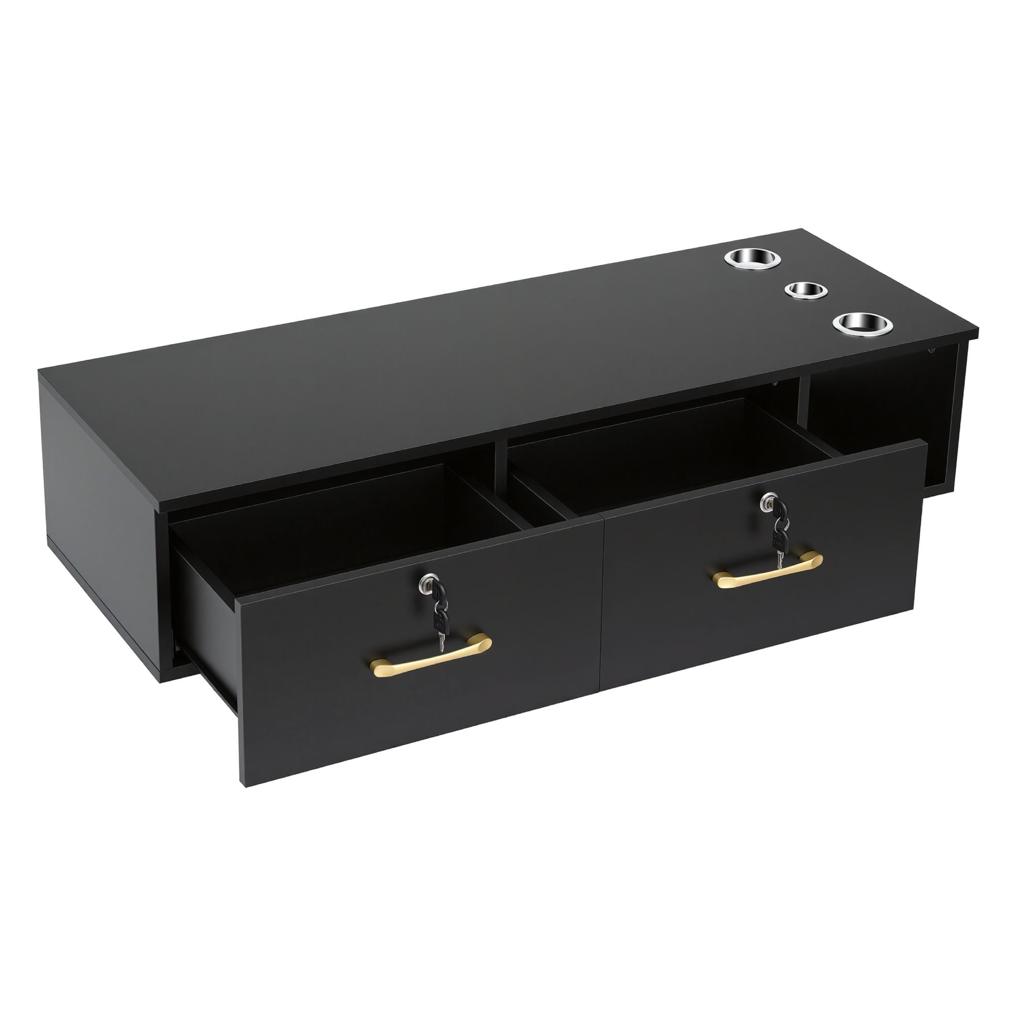 Artiss Wall Mounted Salon Station Cabinet, Hair Styling Station with 2 Lockable Drawers & 3 Appliance Holders, Wooden Barber Spa Equipment for Vanity, Black
