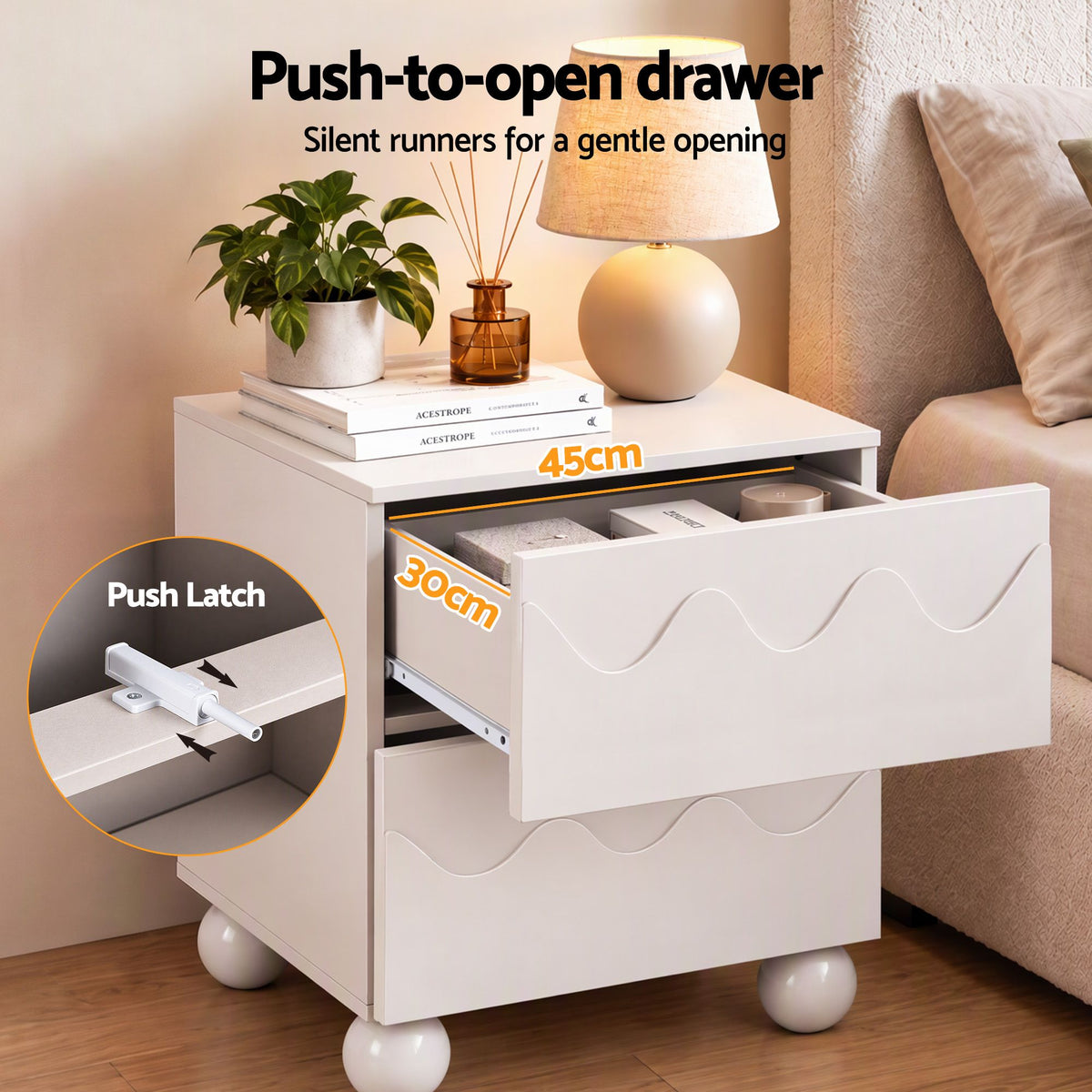 Artiss Bedside Table Nightstand 2 Drawers Storage Side Cabinet Beige