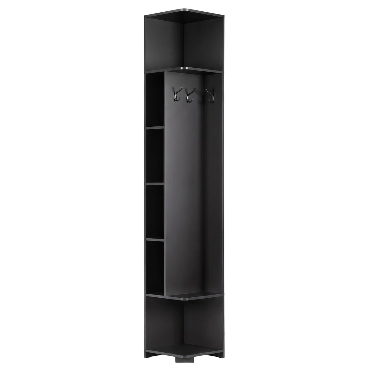 Artiss Corner Bookshelf 6-Tier Shelving with Coat Rack Black