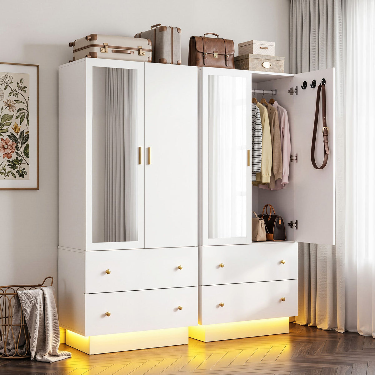 Artiss LED Wardrobe Cabinet Clothes Storage with Mirror