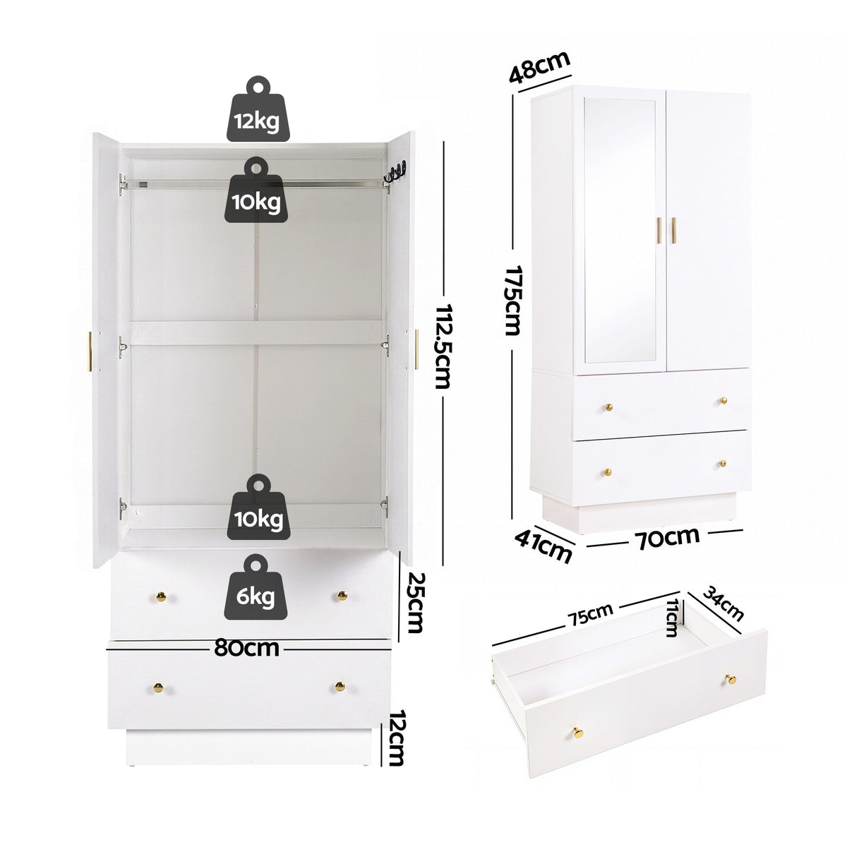 Artiss LED Wardrobe Cabinet Clothes Storage with Mirror
