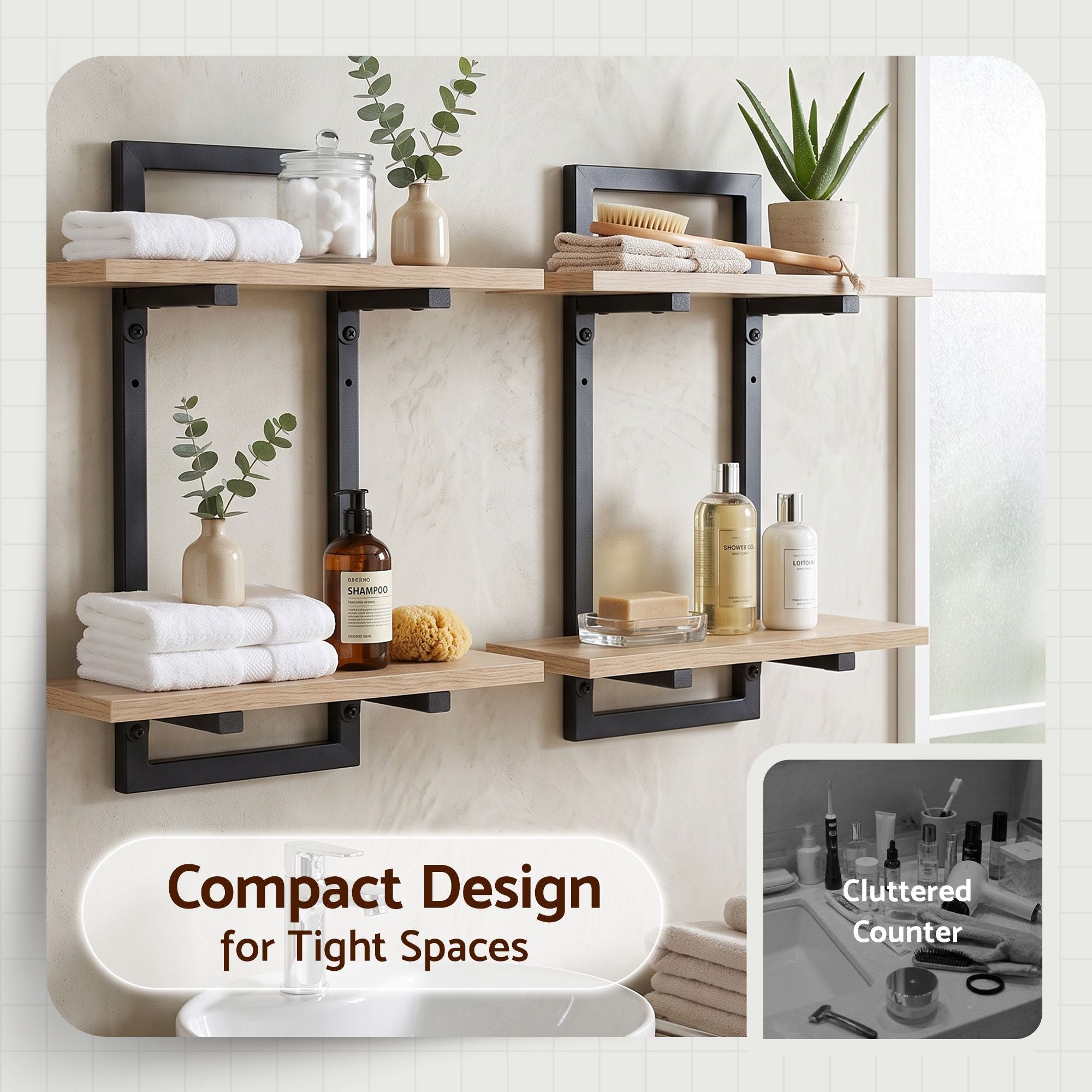 Artiss Set of 2 Floating Wall Shelf 2-Tier Wall-Mounted Display Ledge Wood & Metal