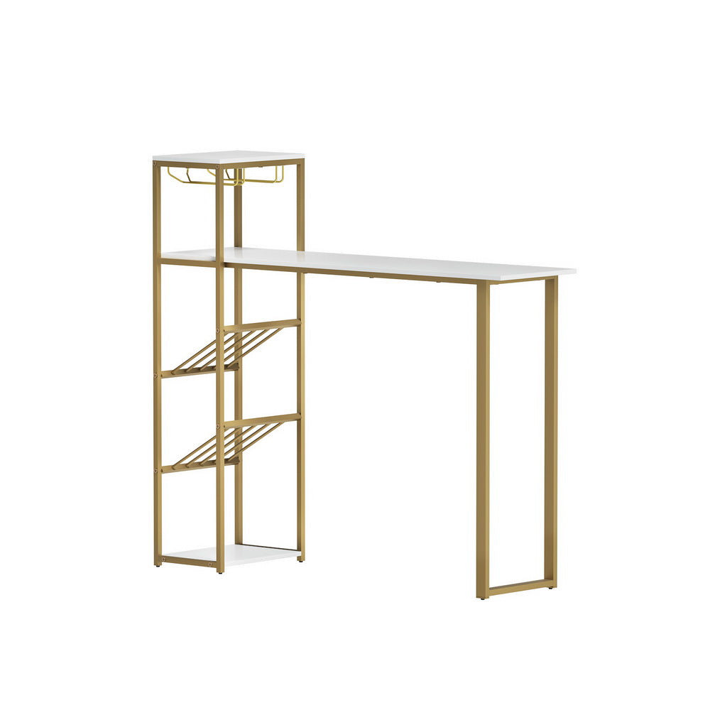 Bookcases & Shelves: Artiss Bar Table Dining Storage Shelf Wine Rack Home Kitchen Office Desk Gold