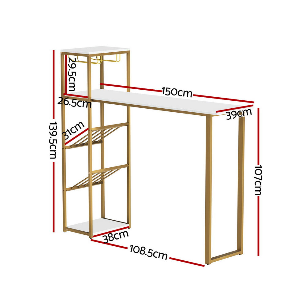 Bookcases & Shelves: Artiss Bar Table Dining Storage Shelf Wine Rack Home Kitchen Office Desk Gold