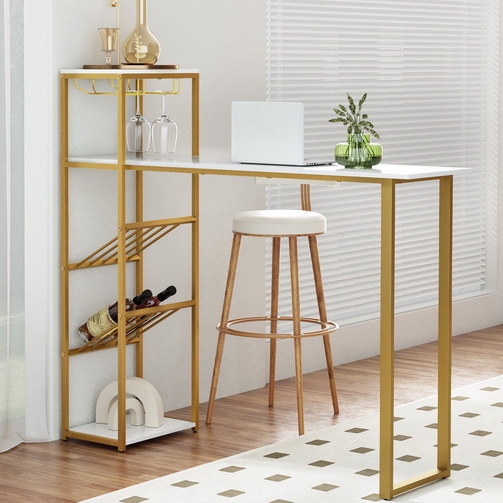 Bookcases & Shelves: Artiss Bar Table Dining Storage Shelf Wine Rack Home Kitchen Office Desk Gold