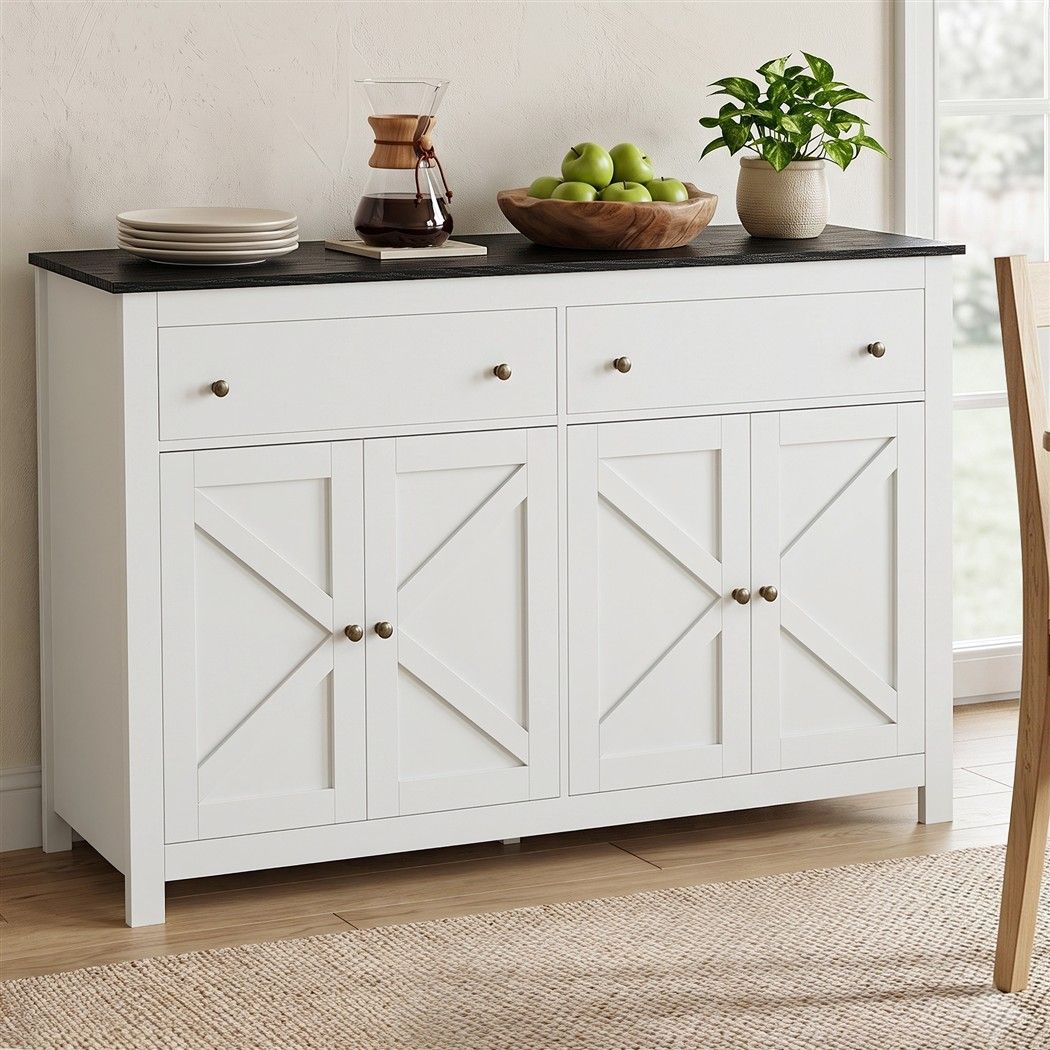 Artiss Buffet Sideboard Storage Cabinet Kitchen Cupboard 2 Drawers 140CM Black
