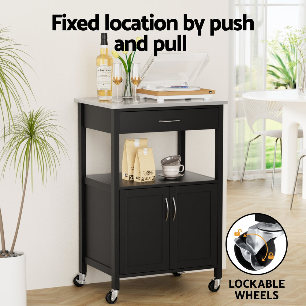 Artiss Kitchen Island Trolley Rolling Serving Cart Storage Drawer Cupboard 60cm