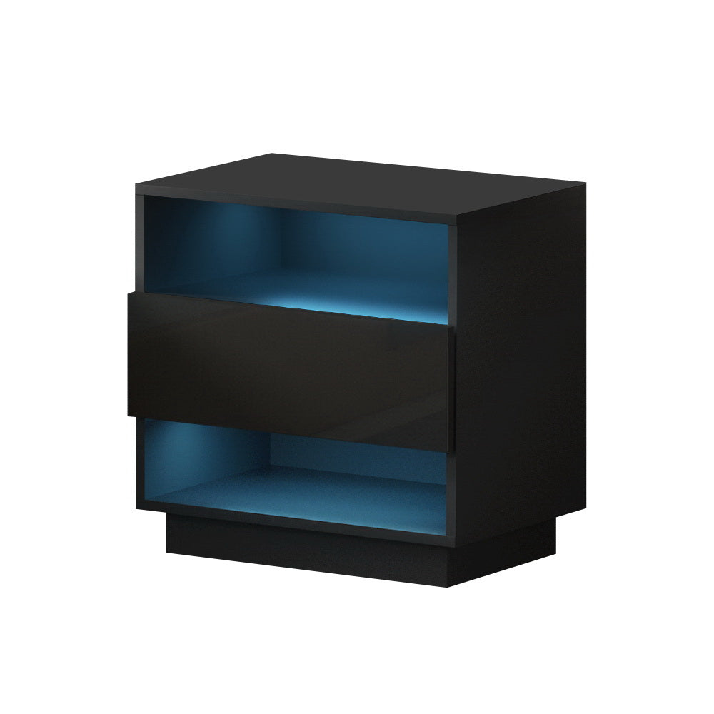 Bedside Tables: Artiss Bedside Table LED with 2 Shelves - HANA Black