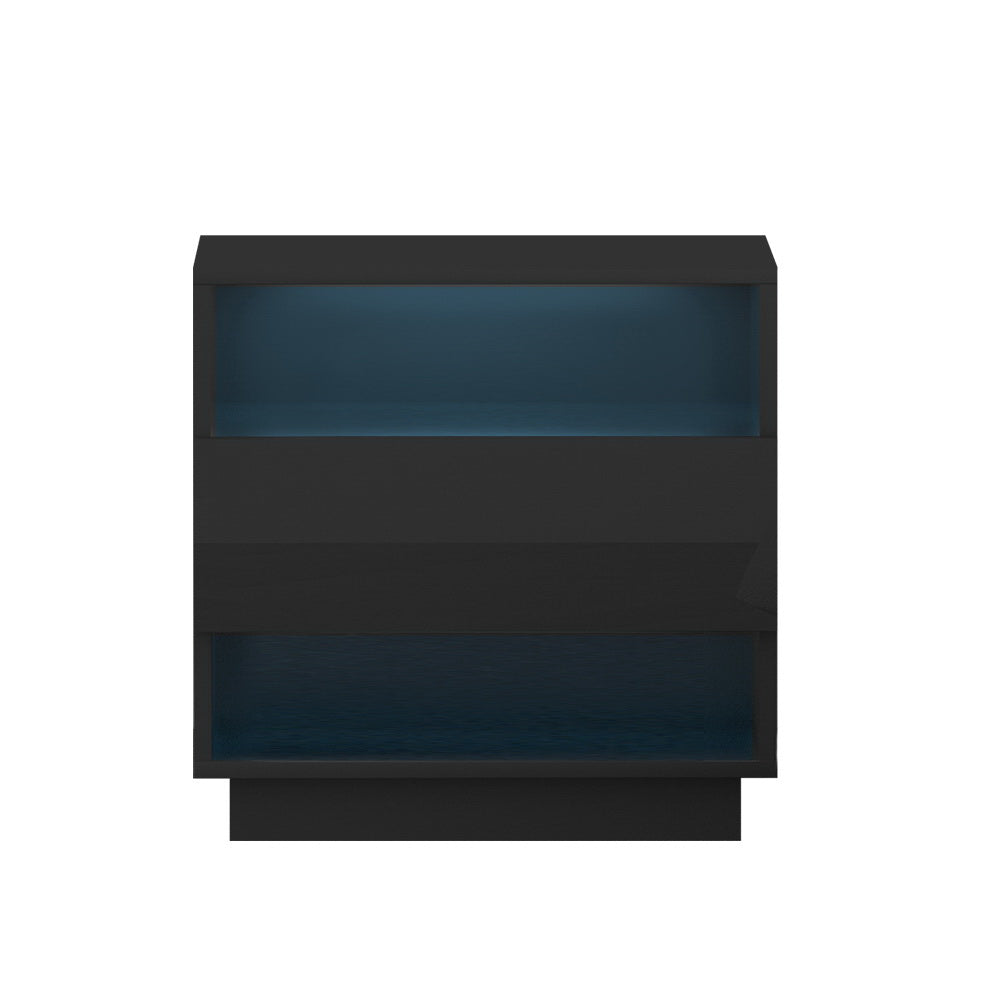 Bedside Tables: Artiss Bedside Table LED with 2 Shelves - HANA Black