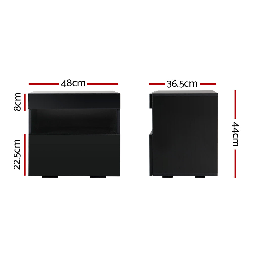 Bedside Tables: Artiss Bedside Table LED - HERES Black