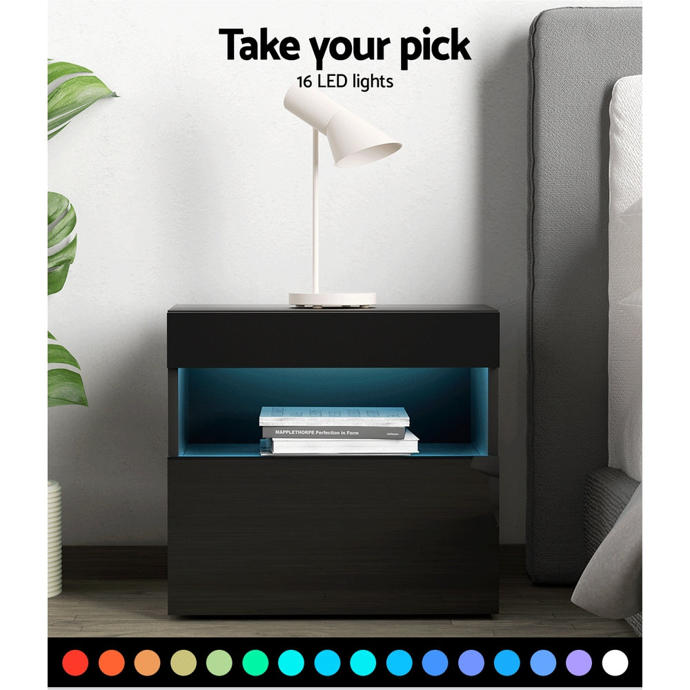 Bedside Tables: Artiss Bedside Table LED - HERES Black
