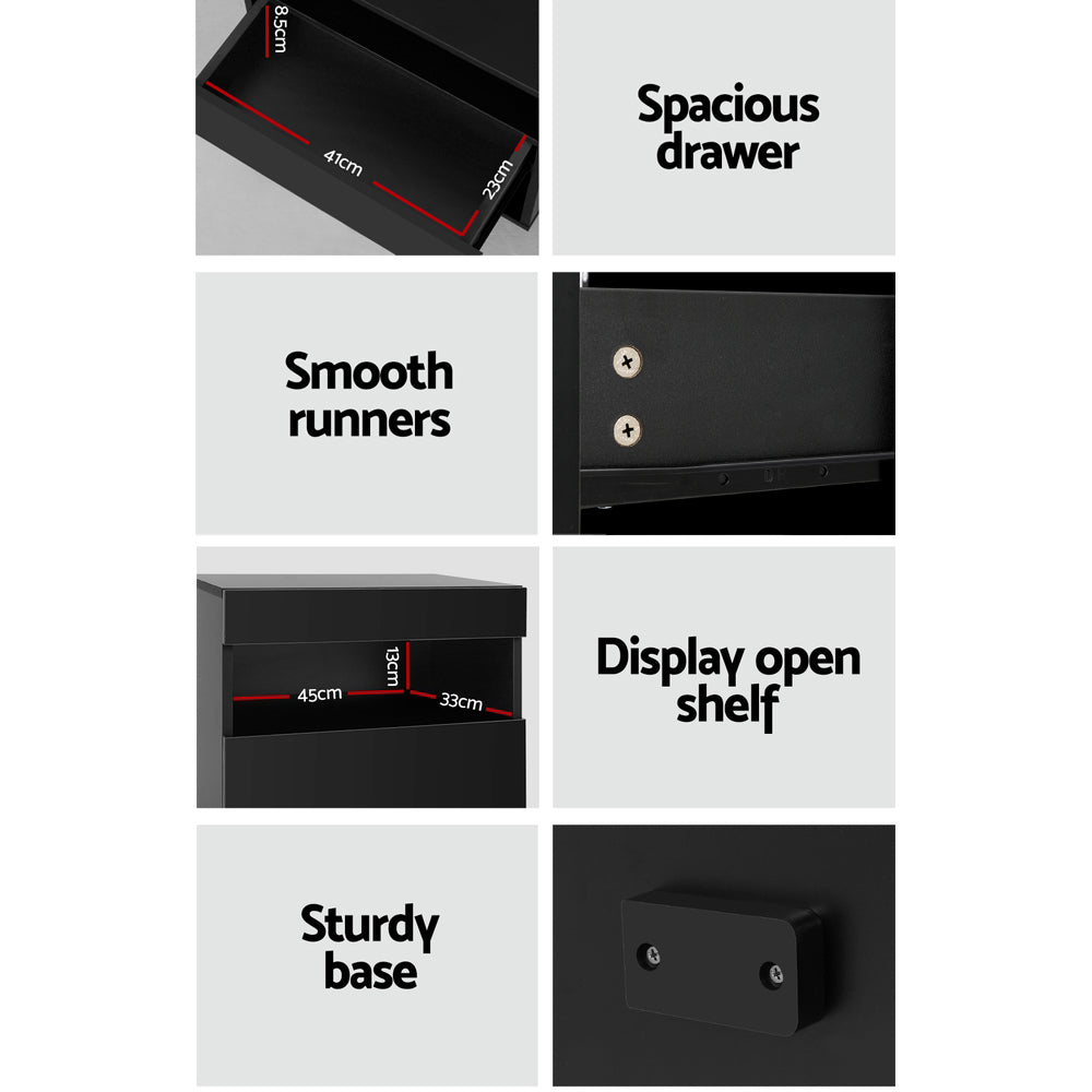 Bedside Tables: Artiss Bedside Table LED - HERES Black