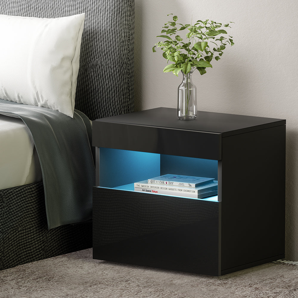 Bedside Tables: Artiss Bedside Table LED - HERES Black