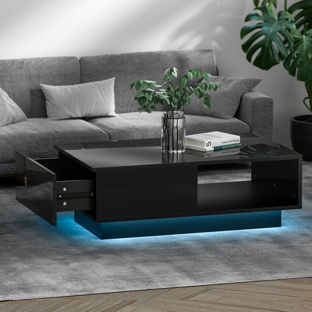 Coffee Tables: Artiss Coffee Table Led Lights Black