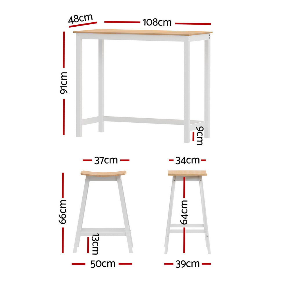 Kitchen & Dining Chairs: Artiss Bar Table and Stools Set Dining Desk Solid Wood Kitchen Chairs Cafe Pub