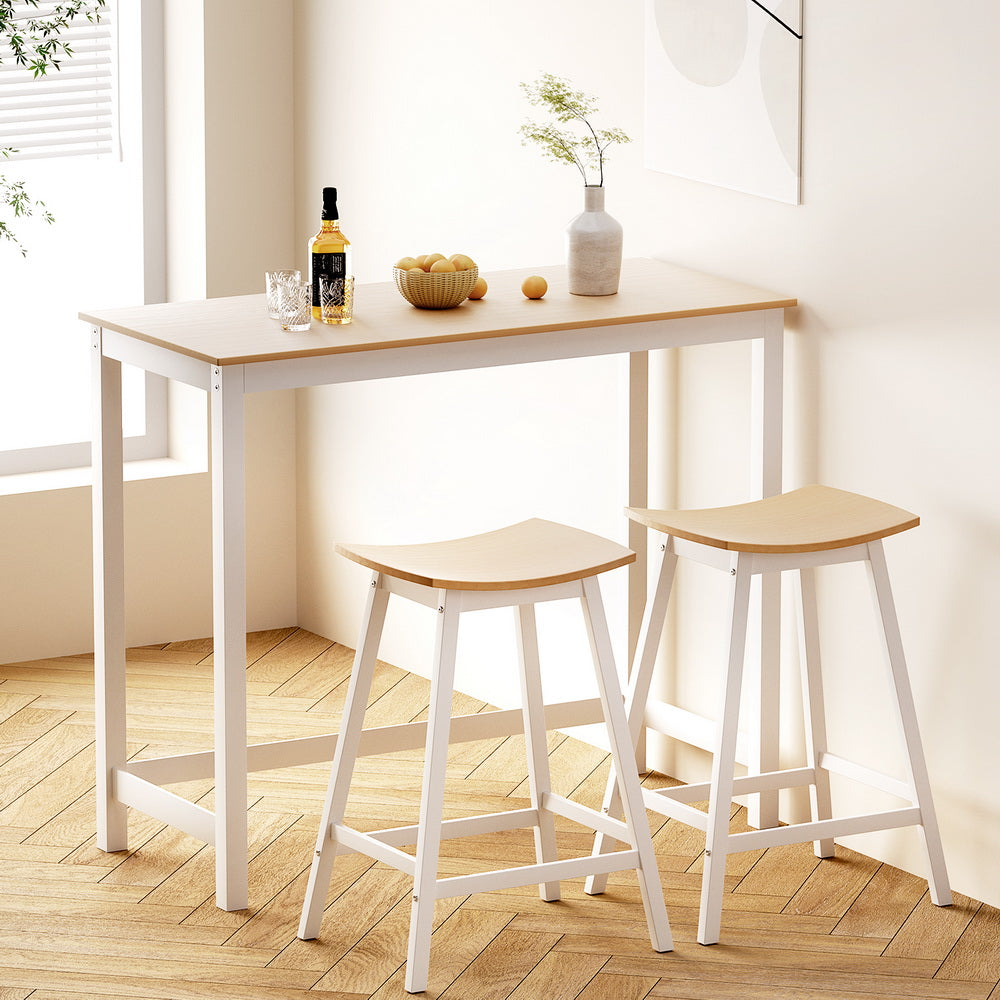 Kitchen & Dining Chairs: Artiss Bar Table and Stools Set Dining Desk Solid Wood Kitchen Chairs Cafe Pub