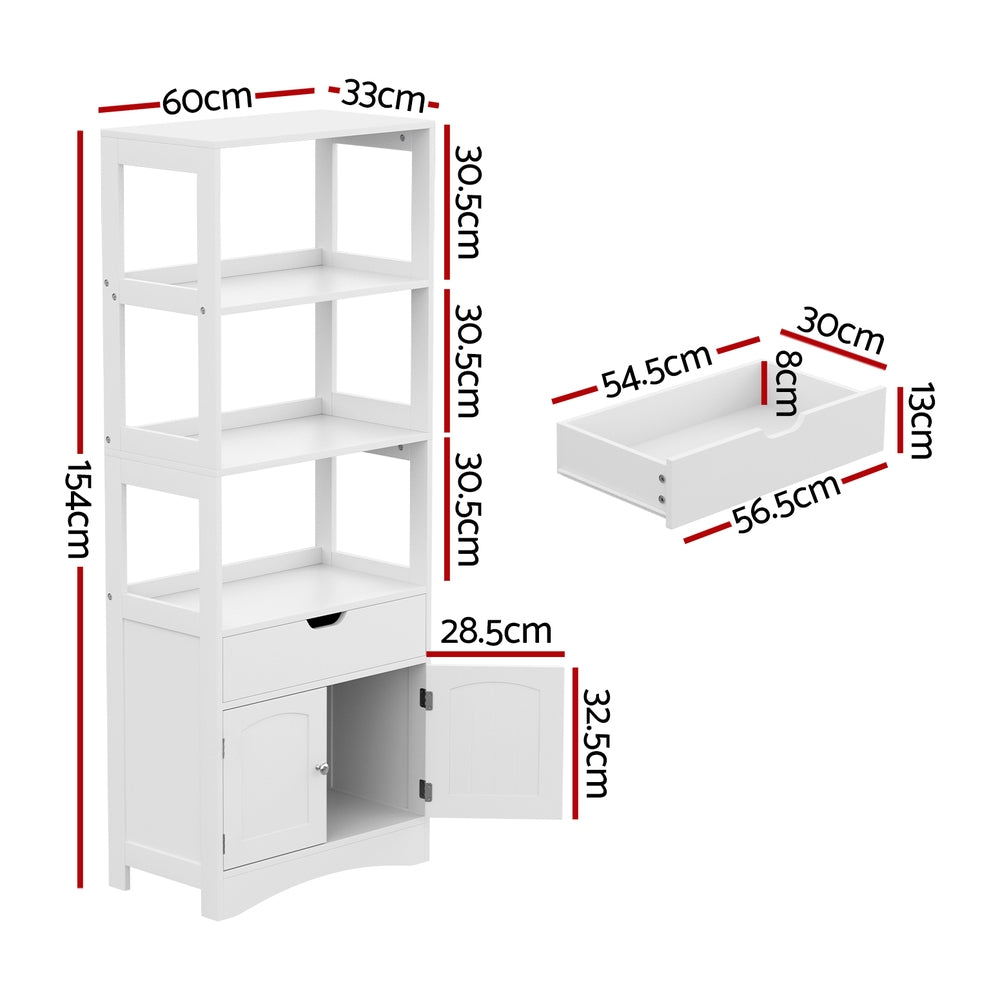 Bathroom Cabinets, Cupboards & Storage: Artiss Bathroom Floor Storage Cabinet with 2 Drawers 3 Open Shelves 2 Doors White