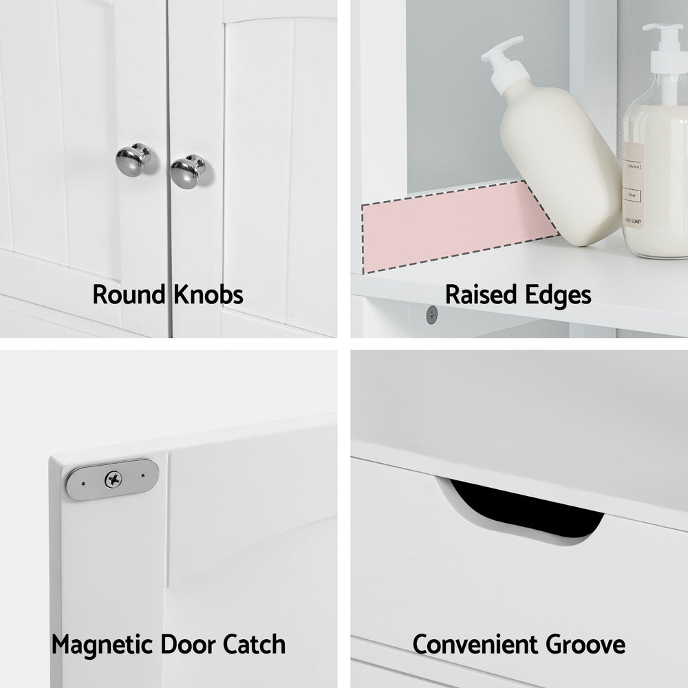 Bathroom Cabinets, Cupboards & Storage: Artiss Bathroom Floor Storage Cabinet with 2 Drawers 3 Open Shelves 2 Doors White