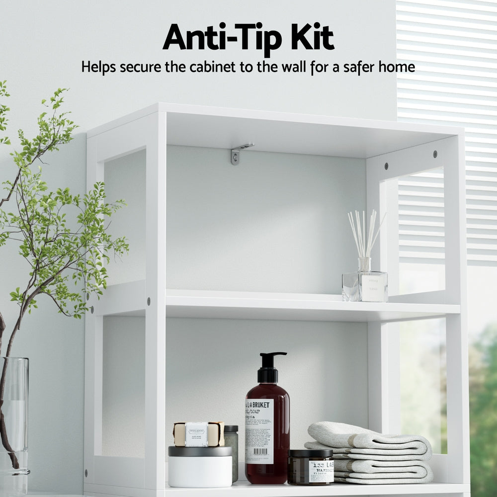 Bathroom Cabinets, Cupboards & Storage: Artiss Bathroom Floor Storage Cabinet with 2 Drawers 3 Open Shelves 2 Doors White