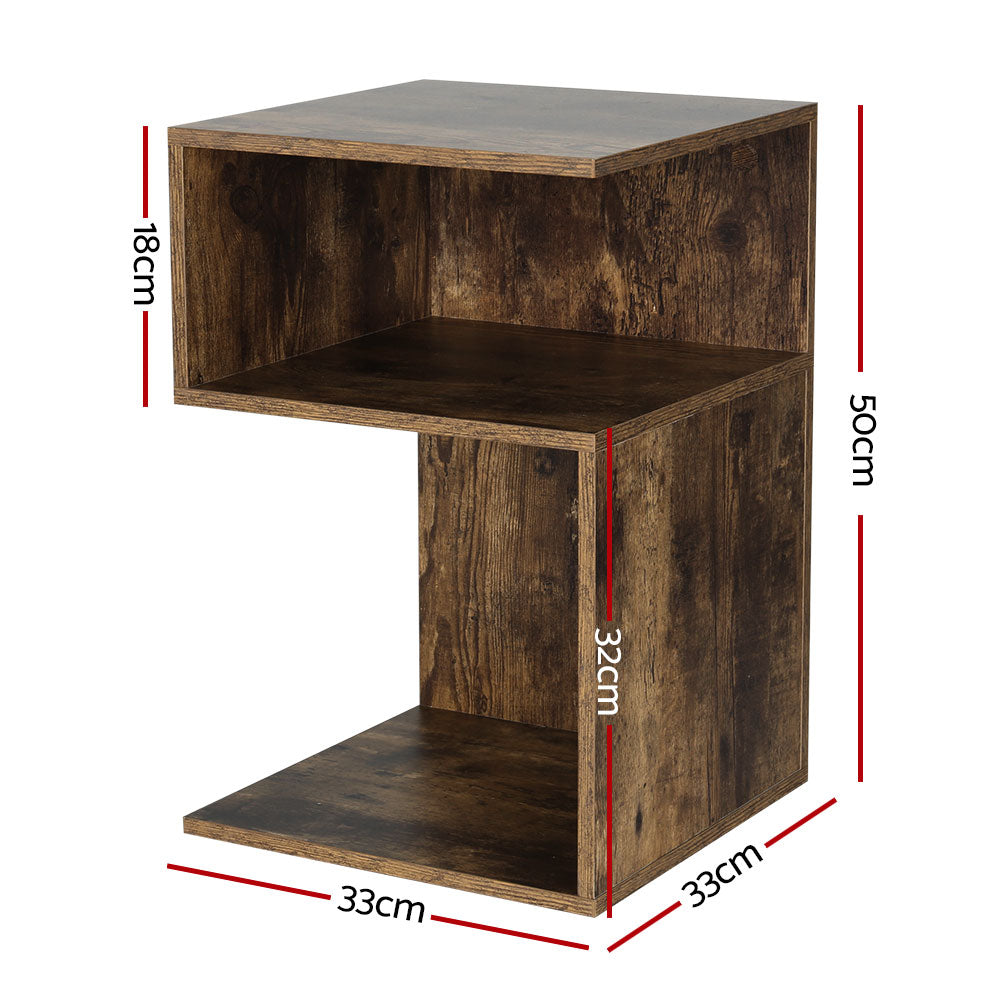 Bookcases & Shelves: Artiss Bedside Table Shelves Side End Table Storage Nightstand Rust Oak UMENI