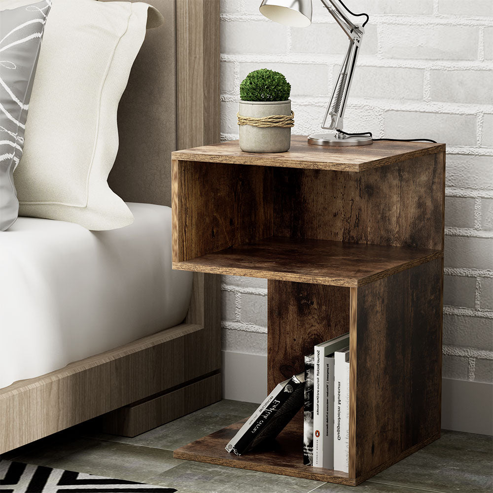 Bookcases & Shelves: Artiss Bedside Table Shelves Side End Table Storage Nightstand Rust Oak UMENI