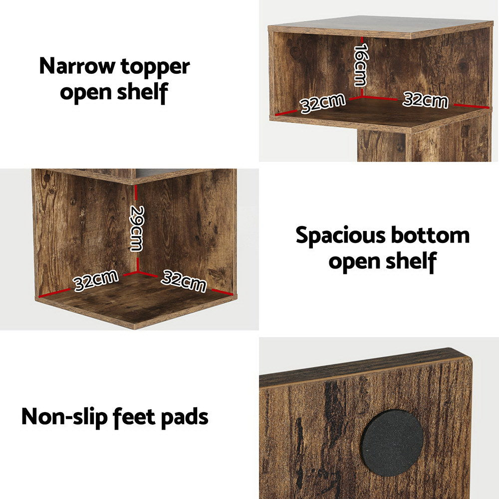 Bookcases & Shelves: Artiss Bedside Table Shelves Side End Table Storage Nightstand Rust Oak UMENI