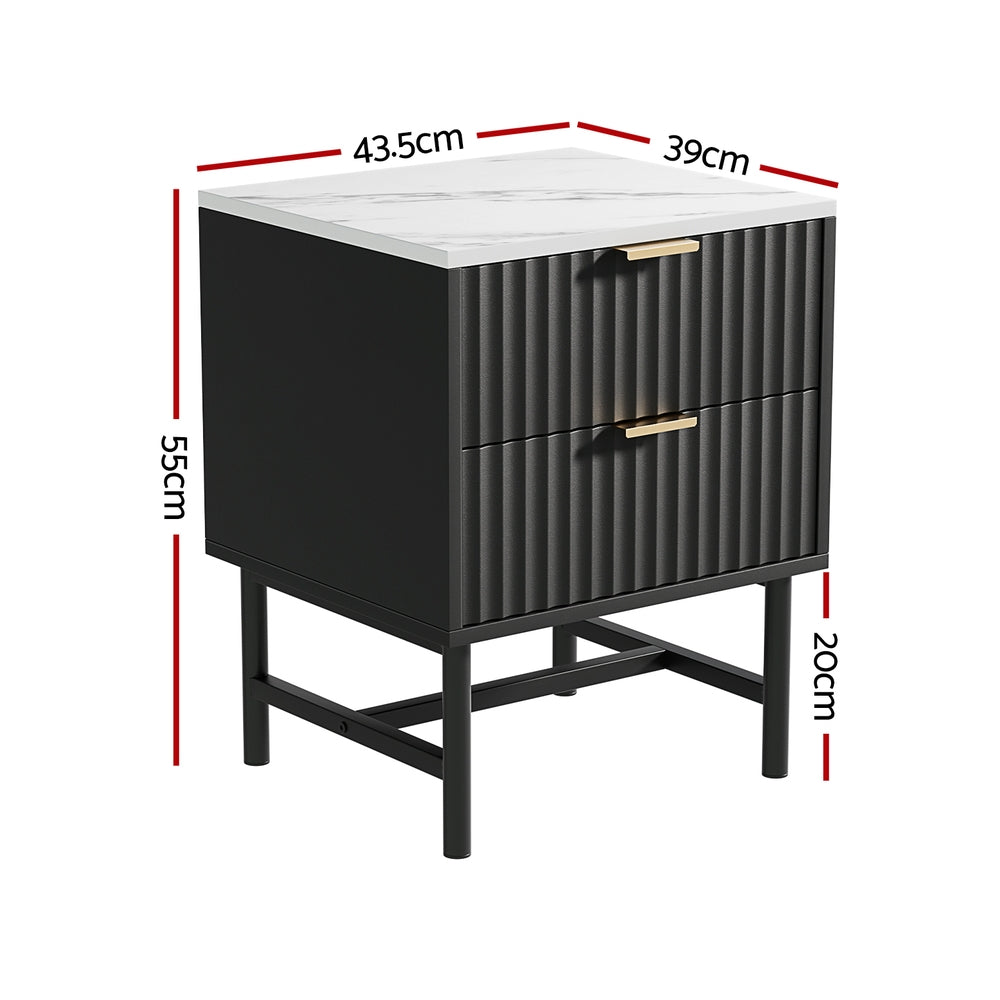 Bedside Tables: Artiss Bedside Table 2 Drawers - Black