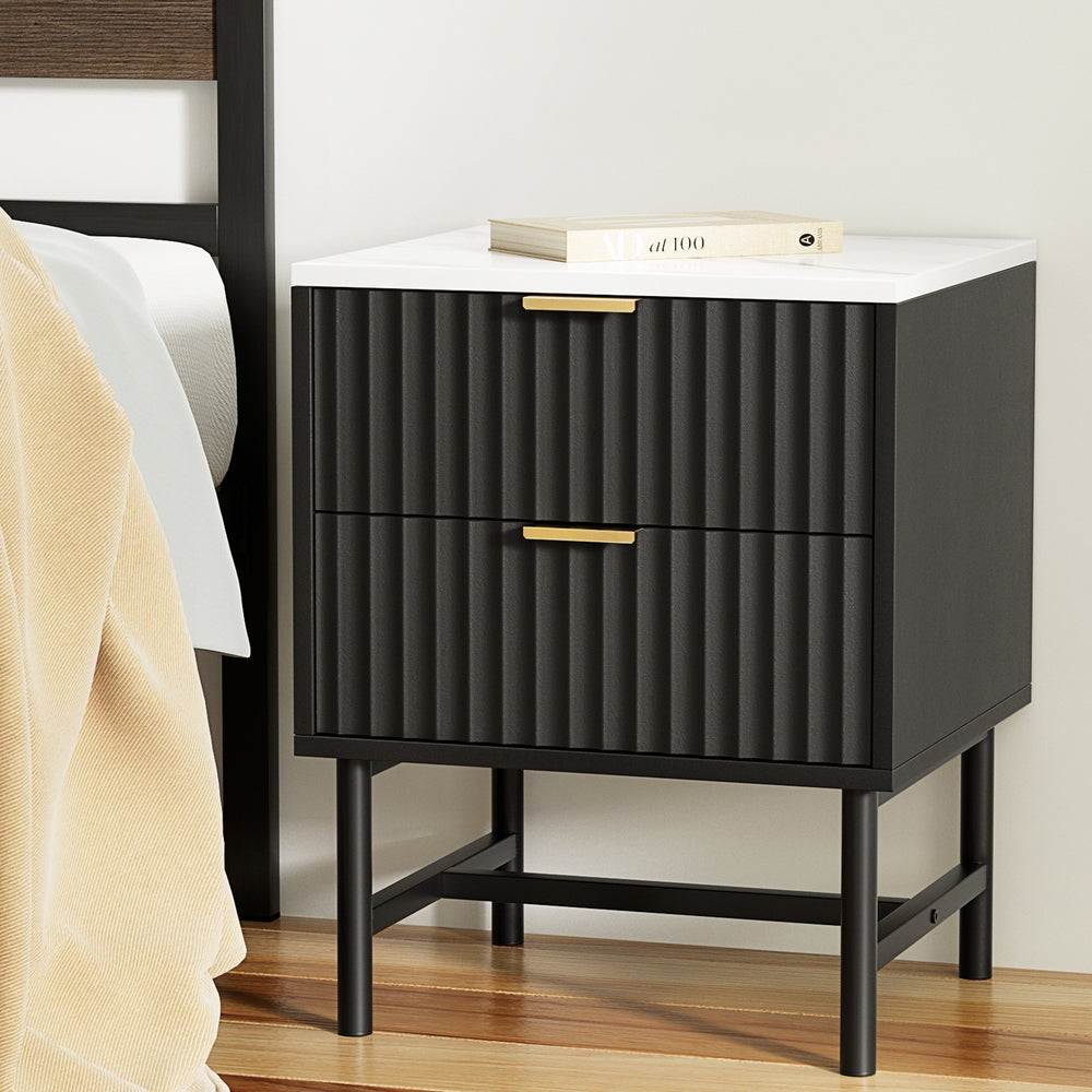 Bedside Tables: Artiss Bedside Table 2 Drawers - Black