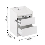 Artiss Bedside Table Nightstand with Charging Station 2 Drawers LED White
