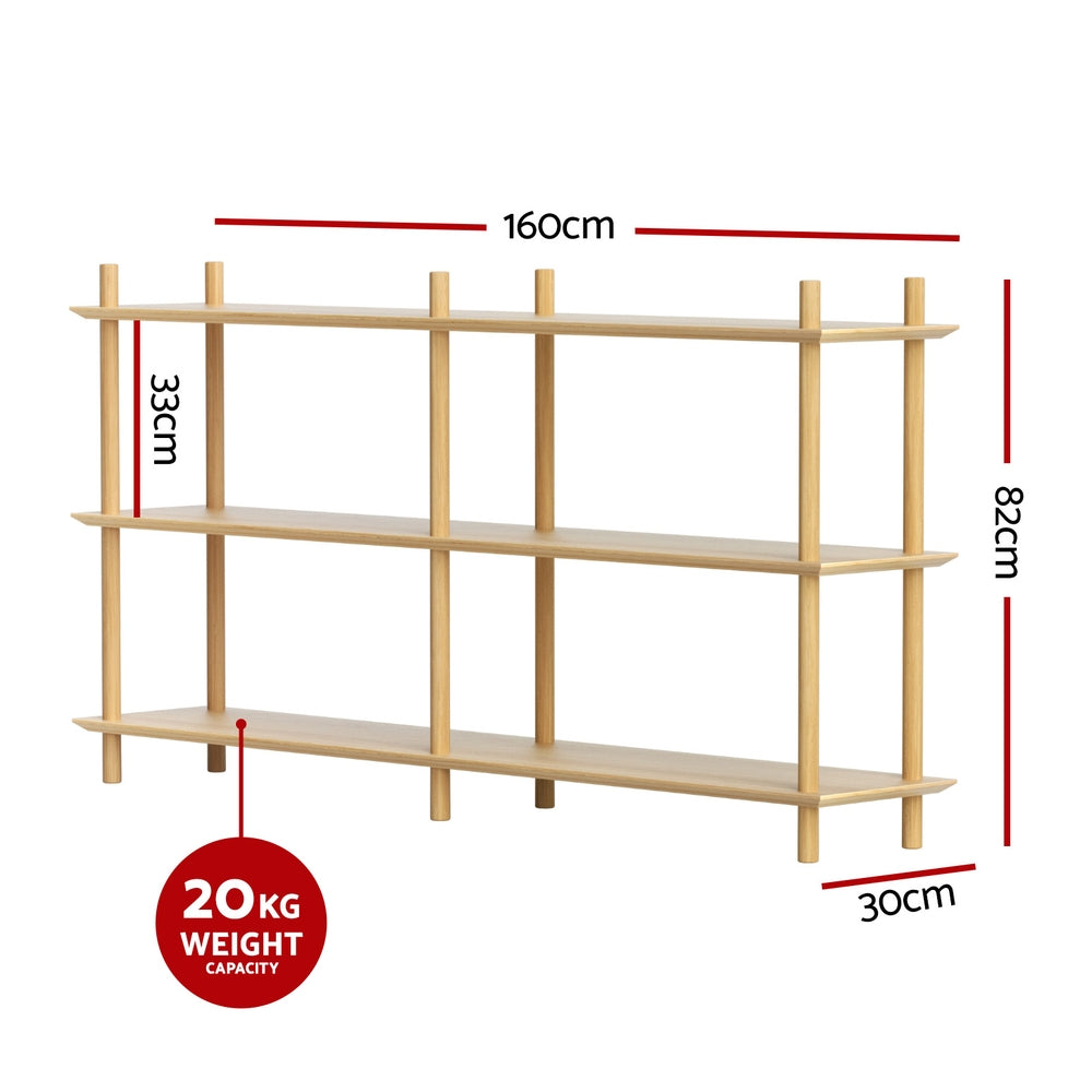 Bookcases & Shelves: Artiss Bookshelf 3 Tiers Bookcase Display Shelves Wooden Storage Stand Rack Pine