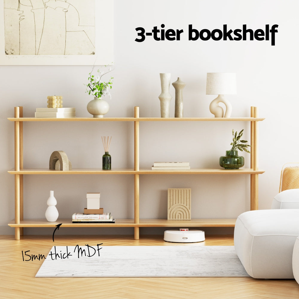 Bookcases & Shelves: Artiss Bookshelf 3 Tiers Bookcase Display Shelves Wooden Storage Stand Rack Pine