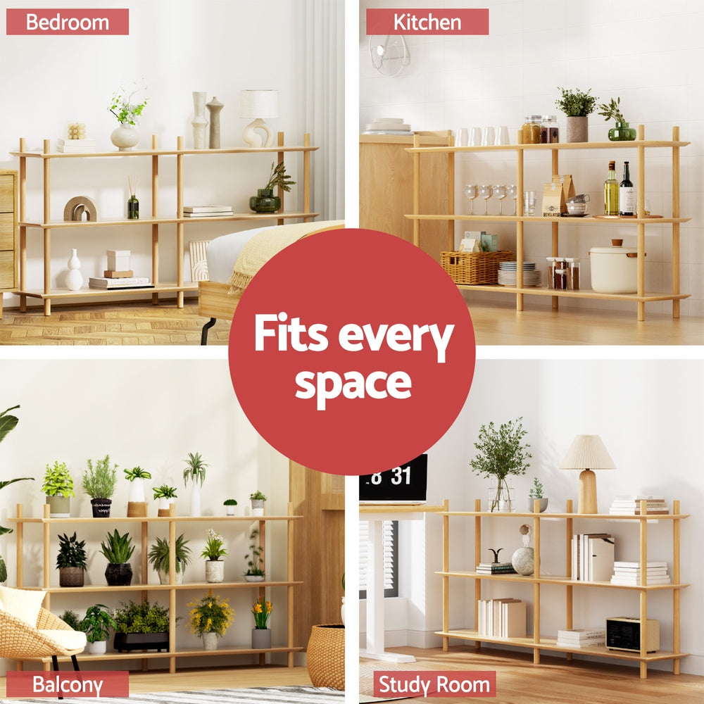 Bookcases & Shelves: Artiss Bookshelf 3 Tiers Bookcase Display Shelves Wooden Storage Stand Rack Pine