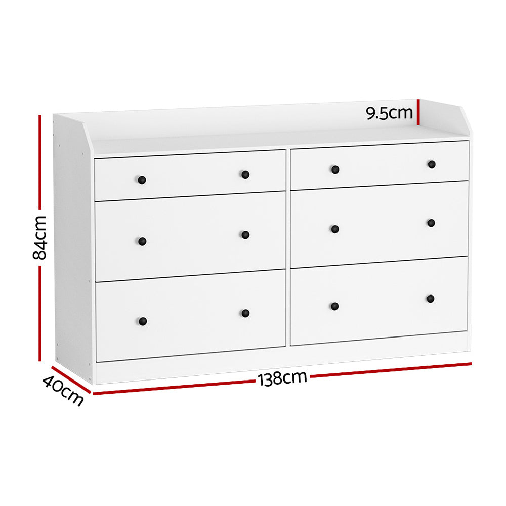 Dressers: Artiss 6 Chest of Drawers - PETE White