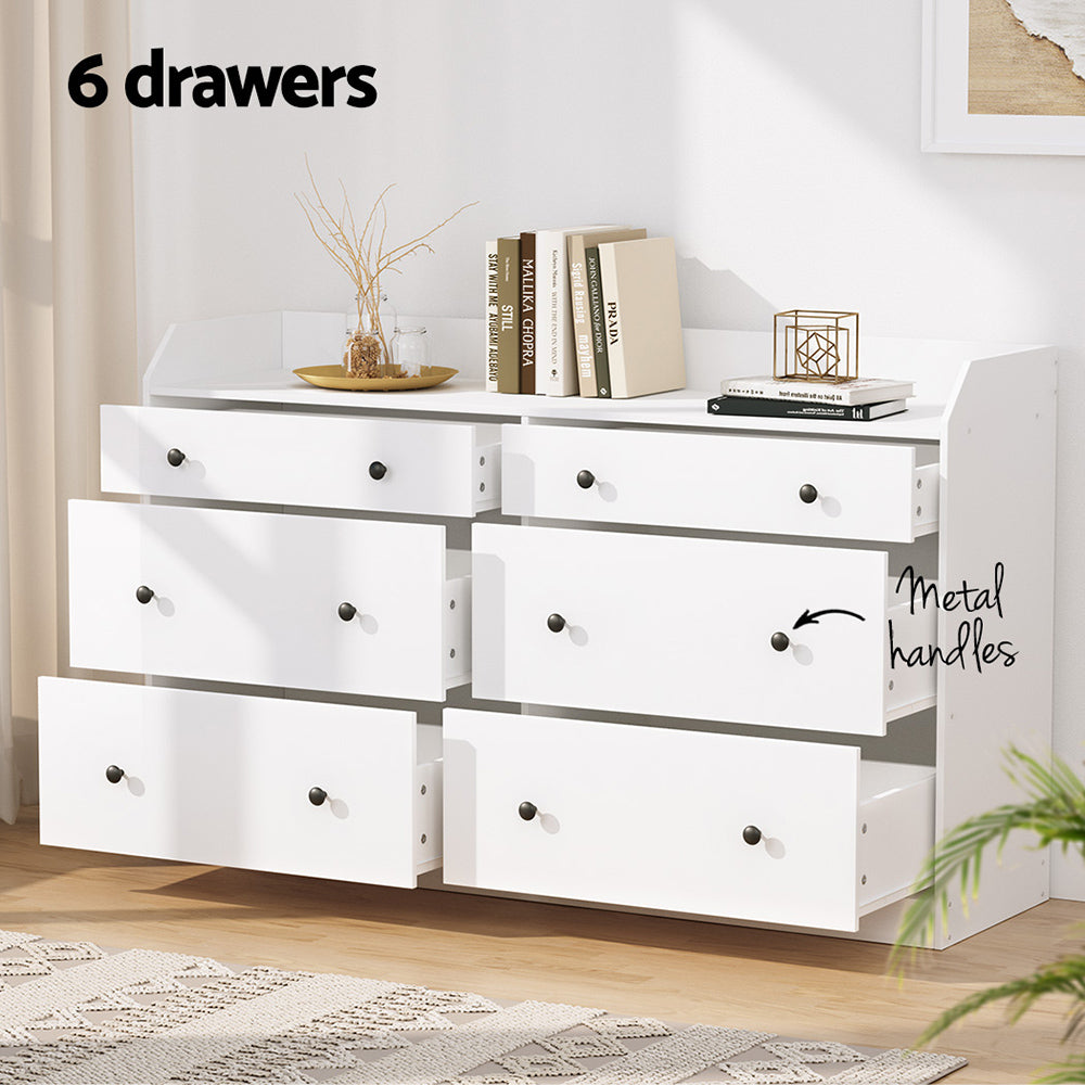 Dressers: Artiss 6 Chest of Drawers - PETE White