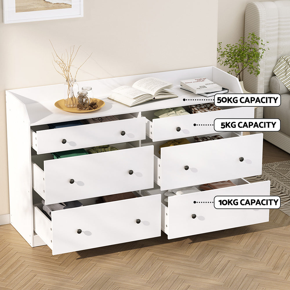 Dressers: Artiss 6 Chest of Drawers - PETE White