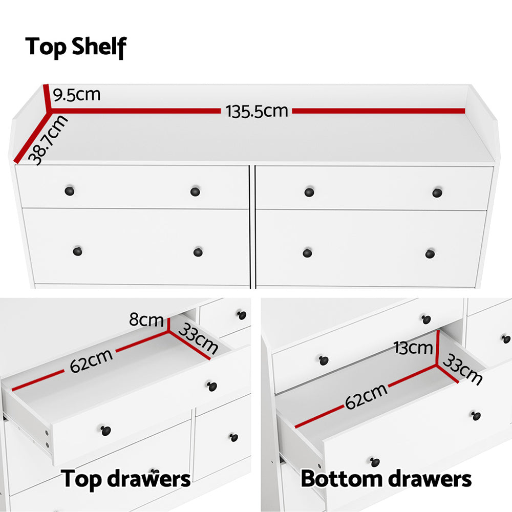 Dressers: Artiss 6 Chest of Drawers - PETE White