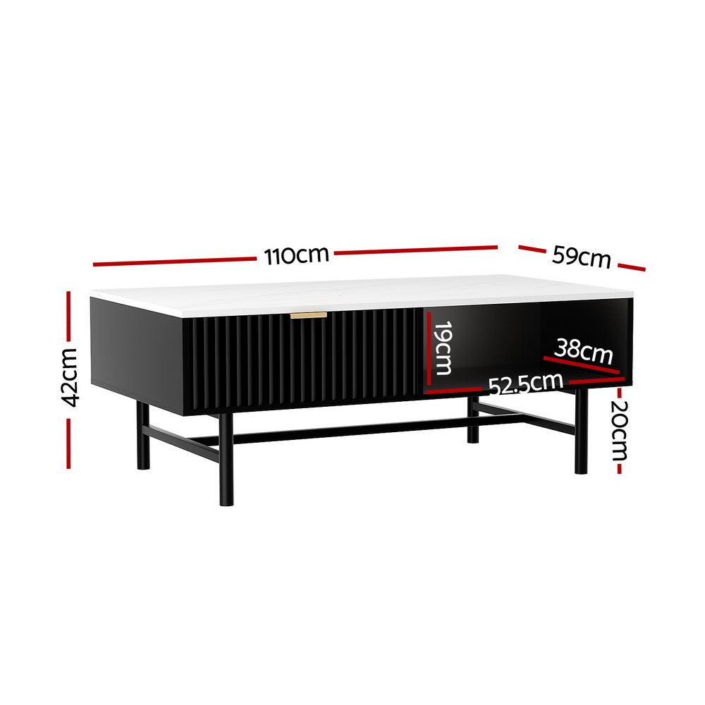 Coffee Tables: Artiss Coffee Table Drawer Storage Shelf Black