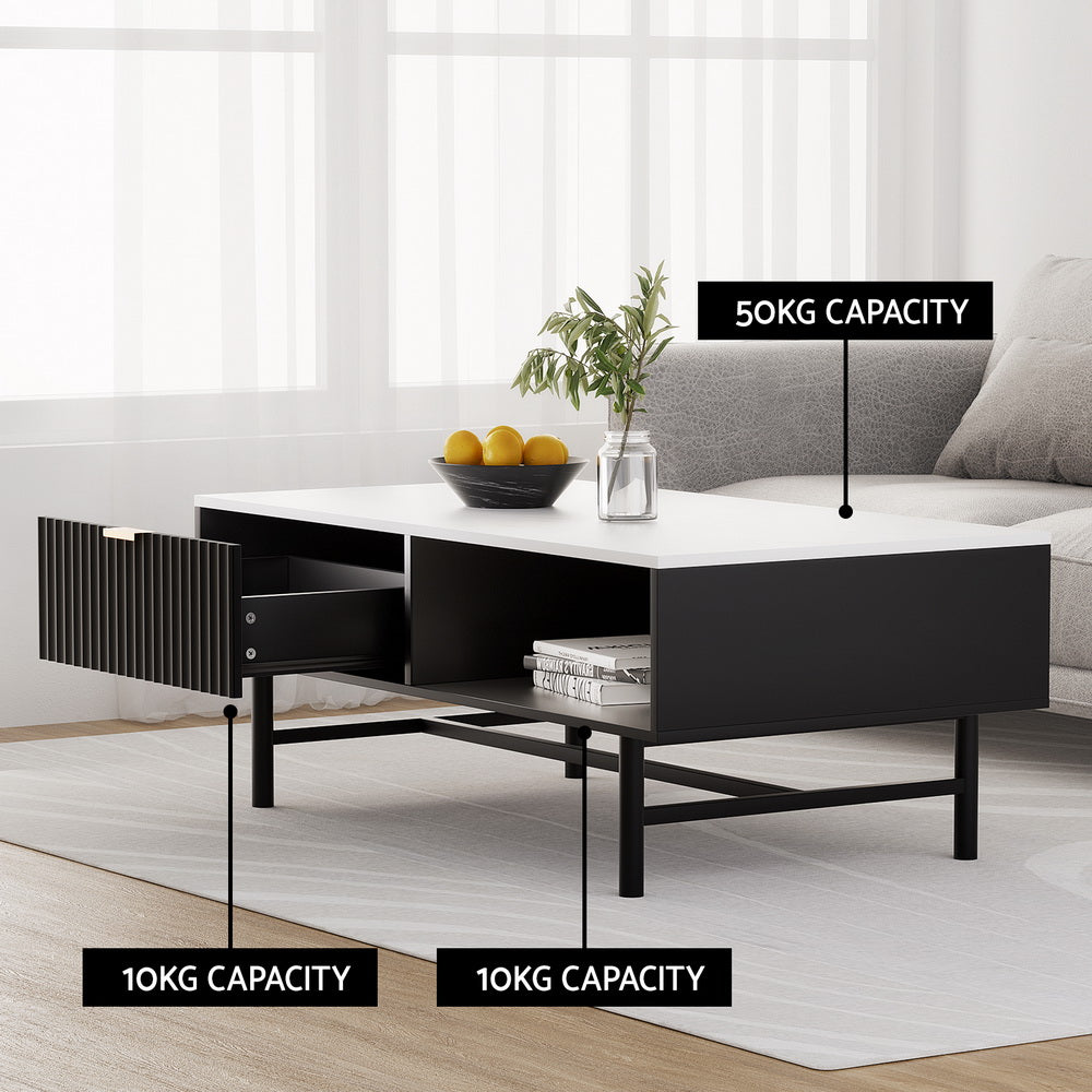 Coffee Tables: Artiss Coffee Table Drawer Storage Shelf Black