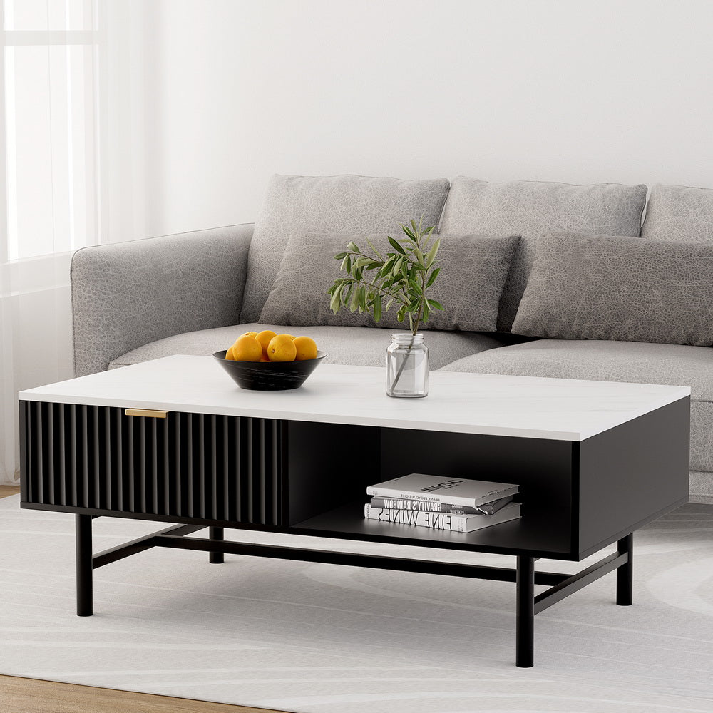 Coffee Tables: Artiss Coffee Table Drawer Storage Shelf Black